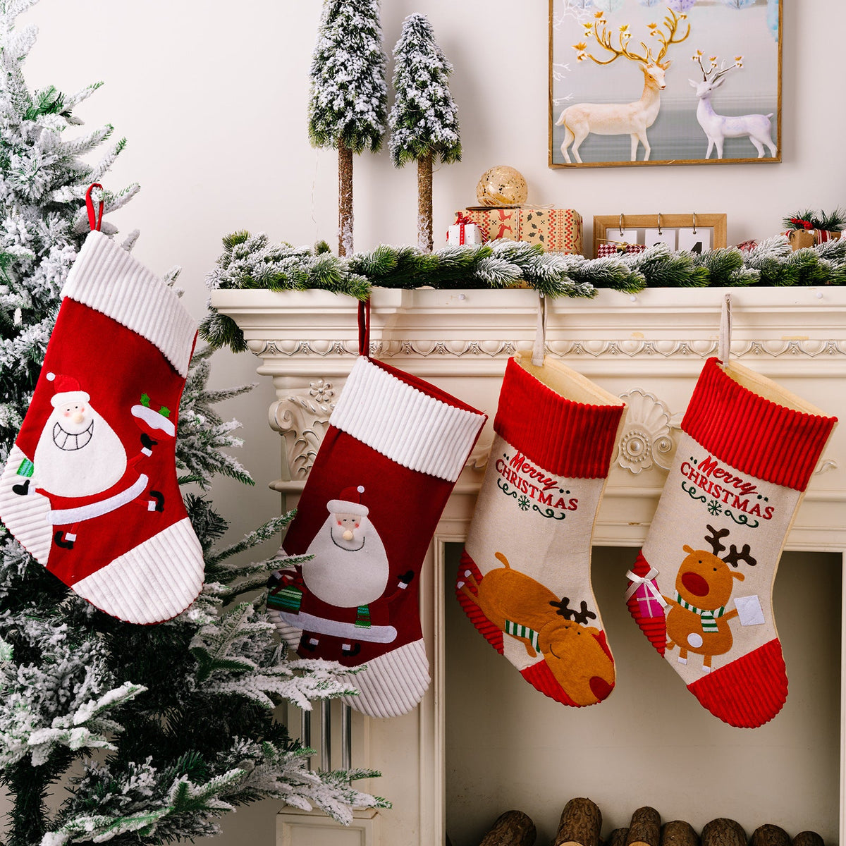 Christmas Stocking Set for Festive Family Mantel Decor