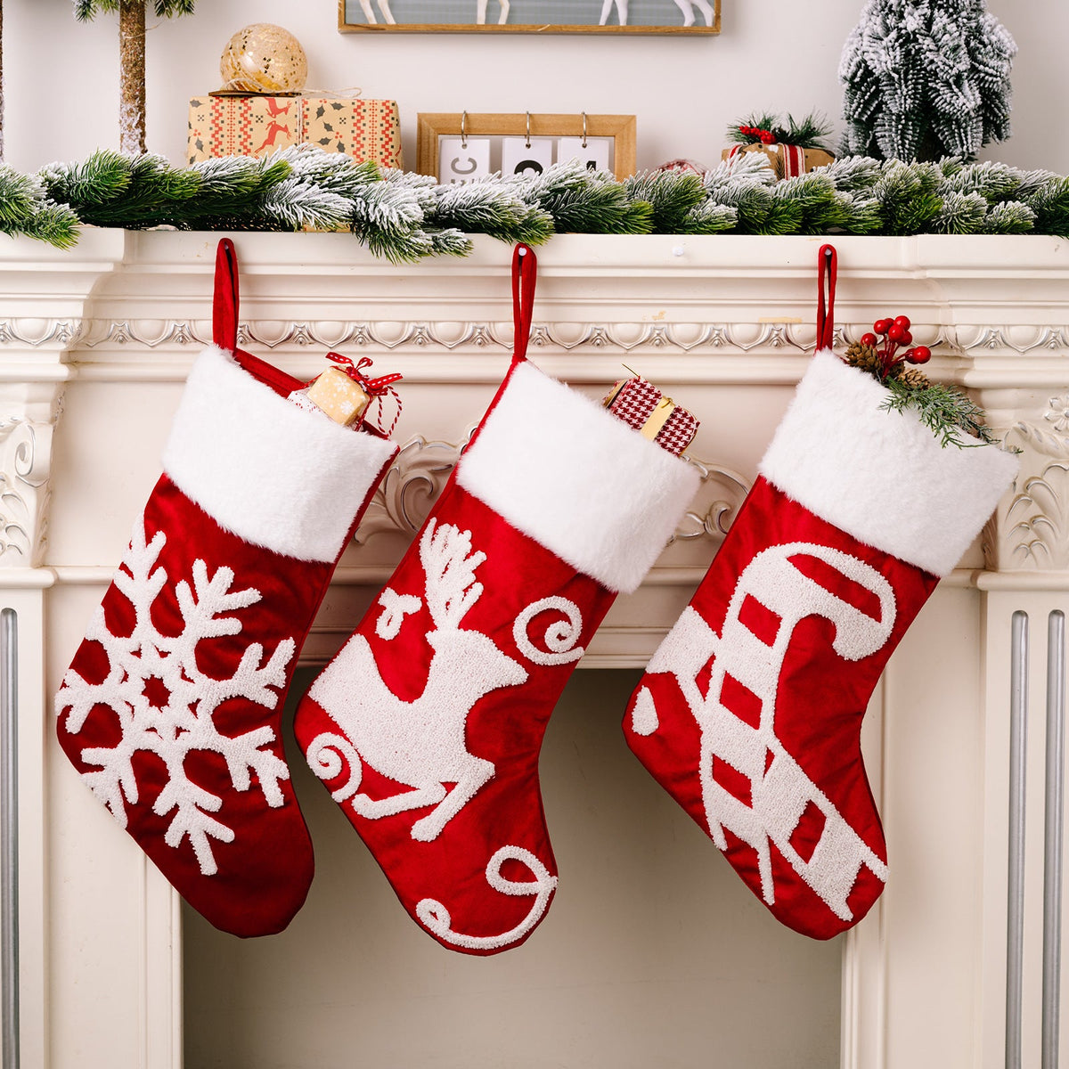 Christmas Stockings Set of 3 for Festive Mantel Decor
