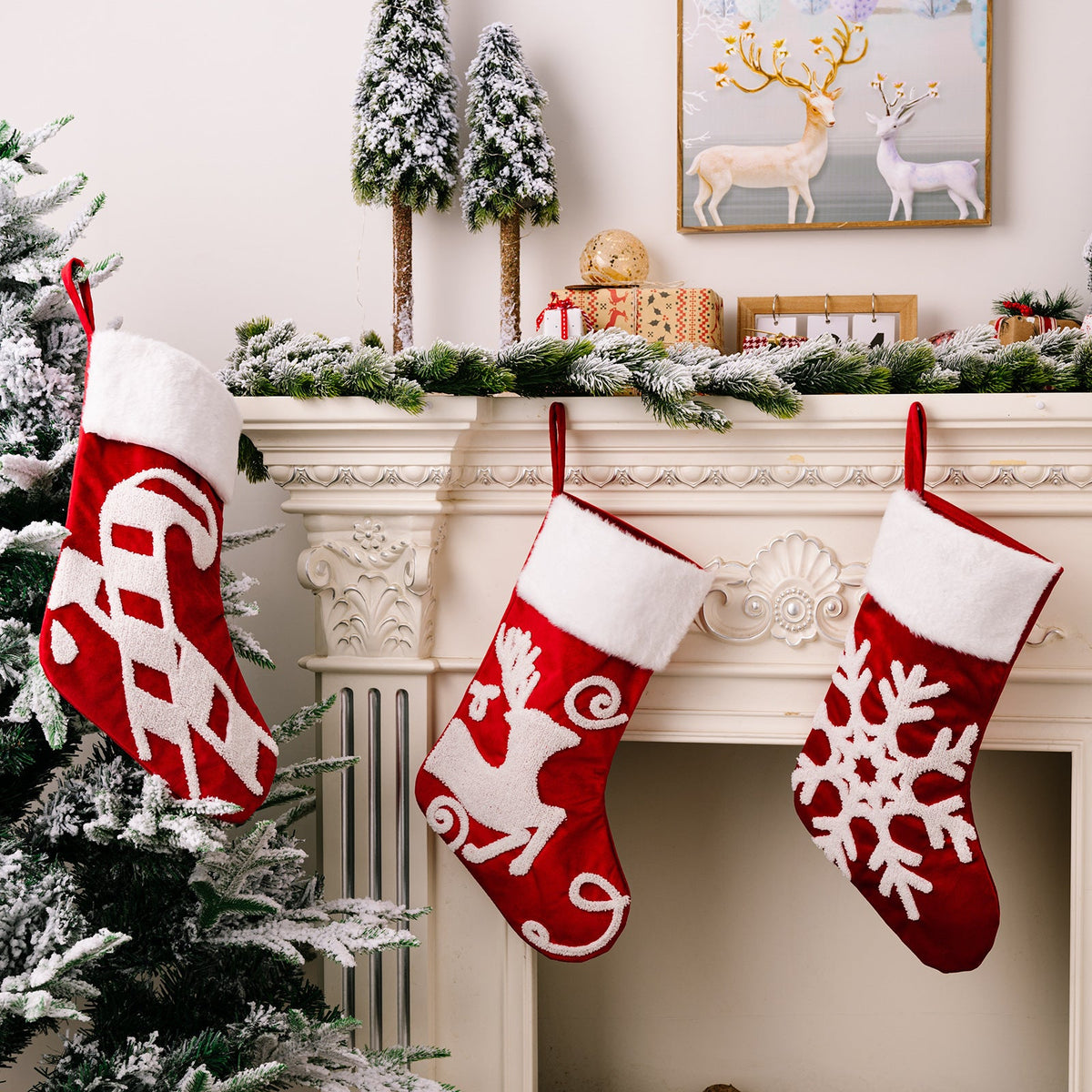 Christmas Stockings Set of 3 for Festive Mantel Decor