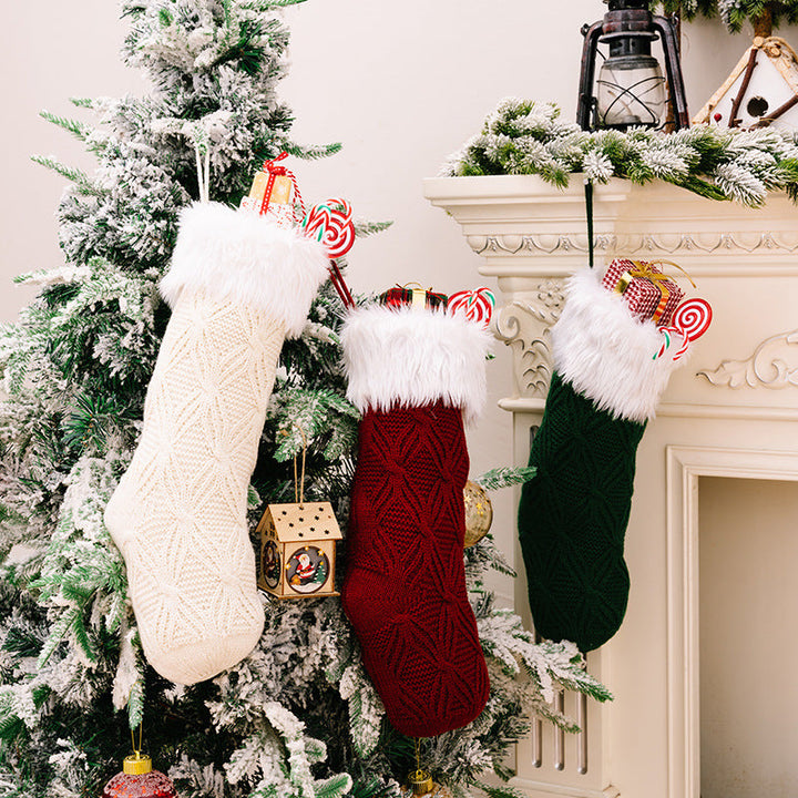 Knitted Christmas Stockings With Plush Cuffs, Set of 3