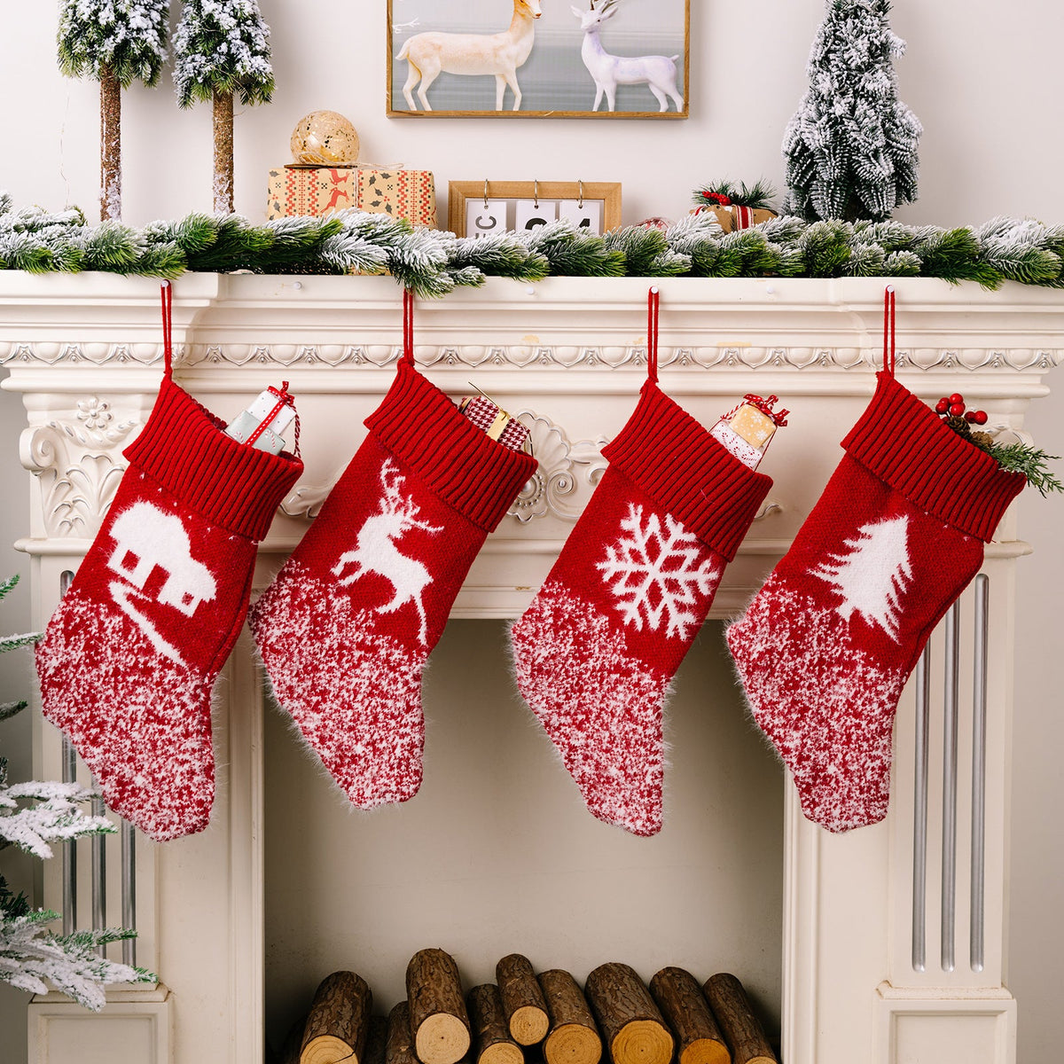 Christmas Stockings Set of 4 for Festive Mantel Decor