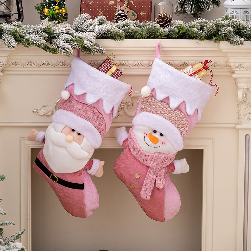 Pink Christmas Stockings Set of 2 Nordic Santa Snowman
