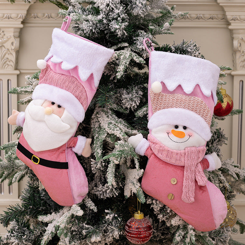 Pink Christmas Stockings Set of 2 Nordic Santa Snowman