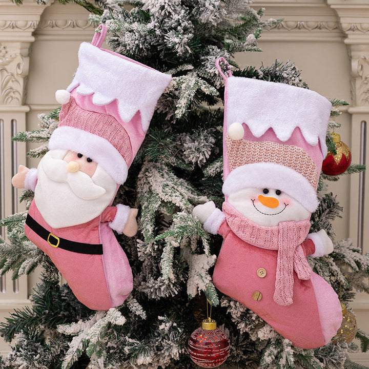 Pink Christmas Stockings Set of 2 Nordic Santa Snowman