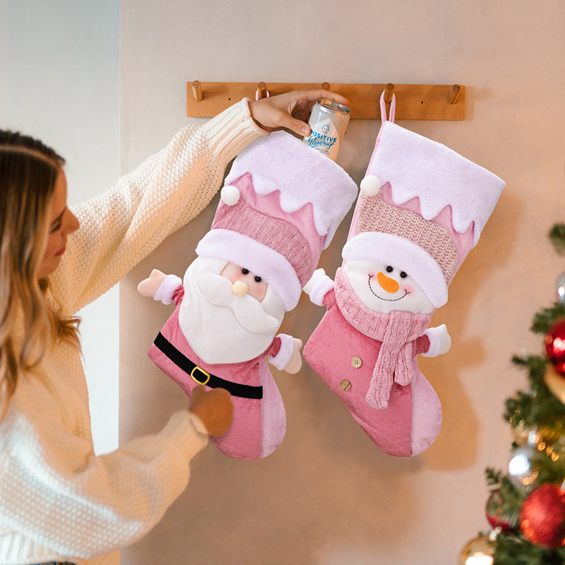 Pink Christmas Stockings Set of 2 Nordic Santa Snowman