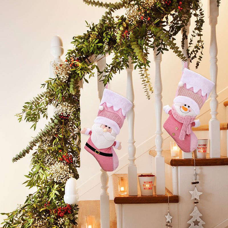 Pink Christmas Stockings Set of 2 Nordic Santa Snowman