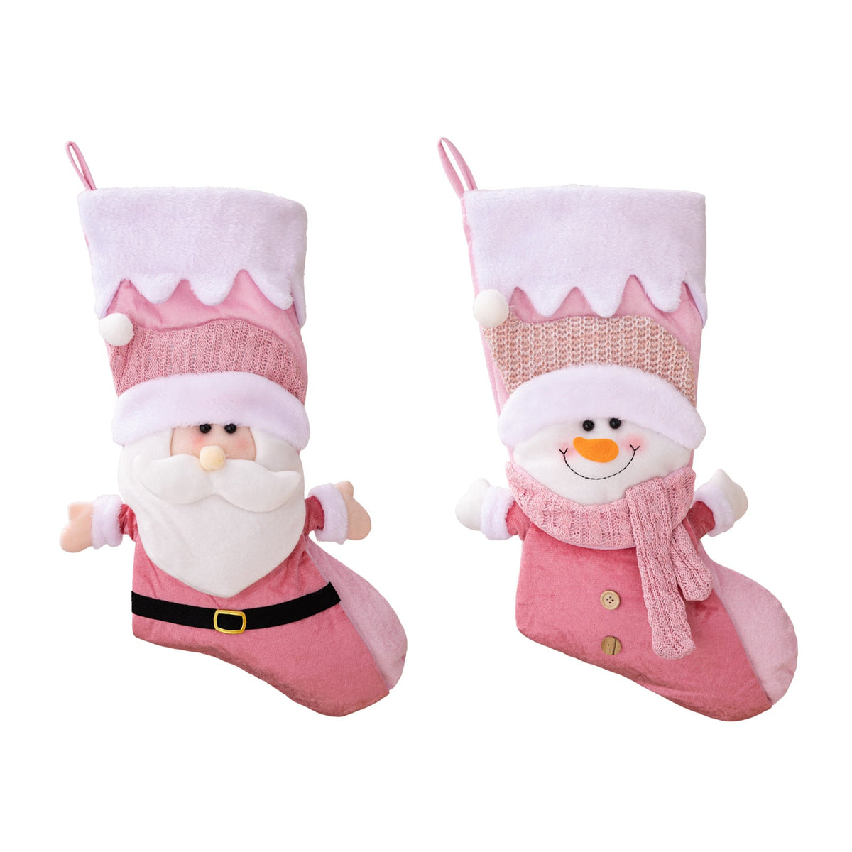 Pink Christmas Stockings Set of 2 Nordic Santa Snowman