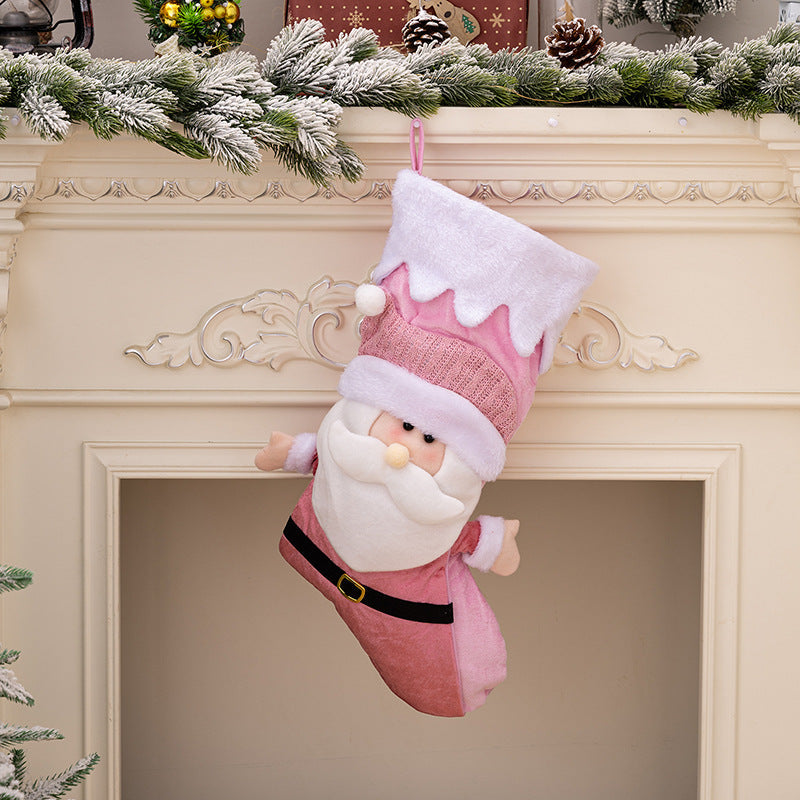 Pink Christmas Stockings Set of 2 Nordic Santa Snowman