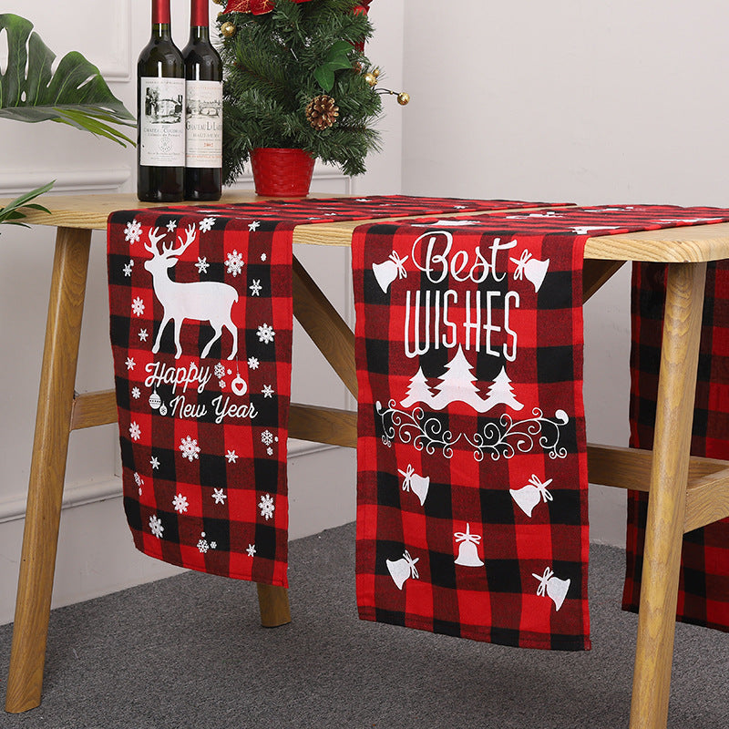 Christmas Table Runner Red Black Checkered Holiday Decor