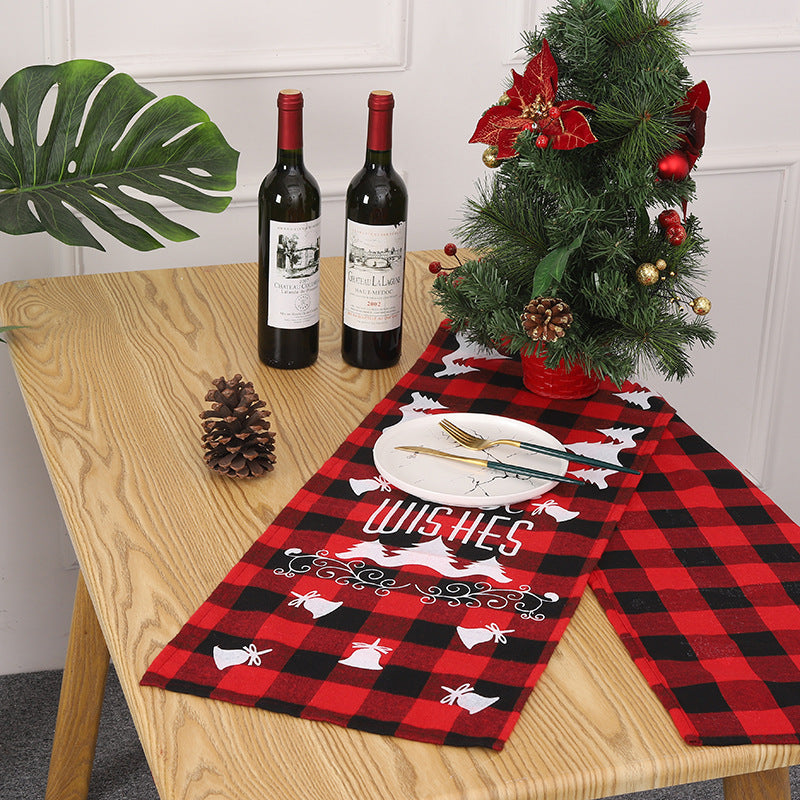 Christmas Table Runner Red Black Checkered Holiday Decor