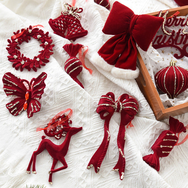 Christmas Reindeer Ornament with Red Flocked Detail