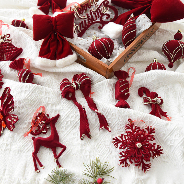 Christmas Reindeer Ornament with Red Flocked Detail