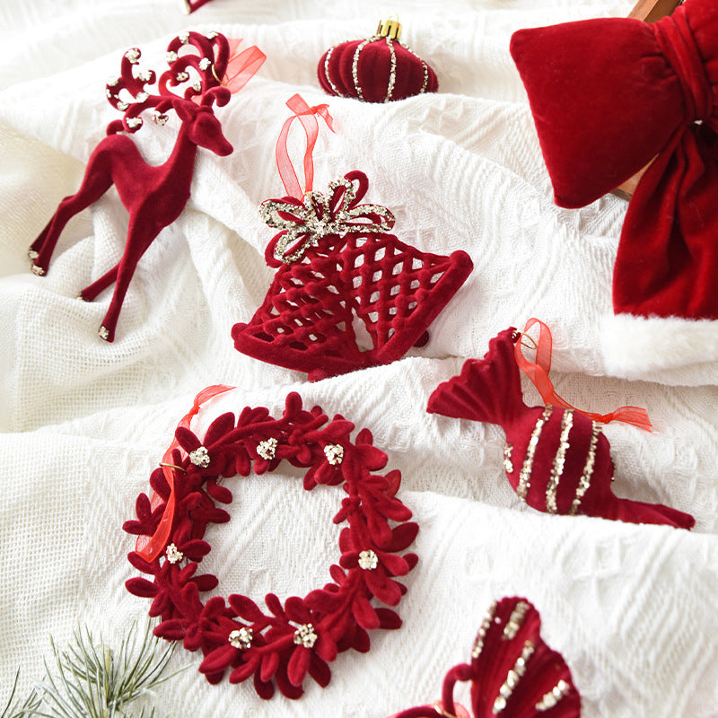 Christmas Reindeer Ornament with Red Flocked Detail