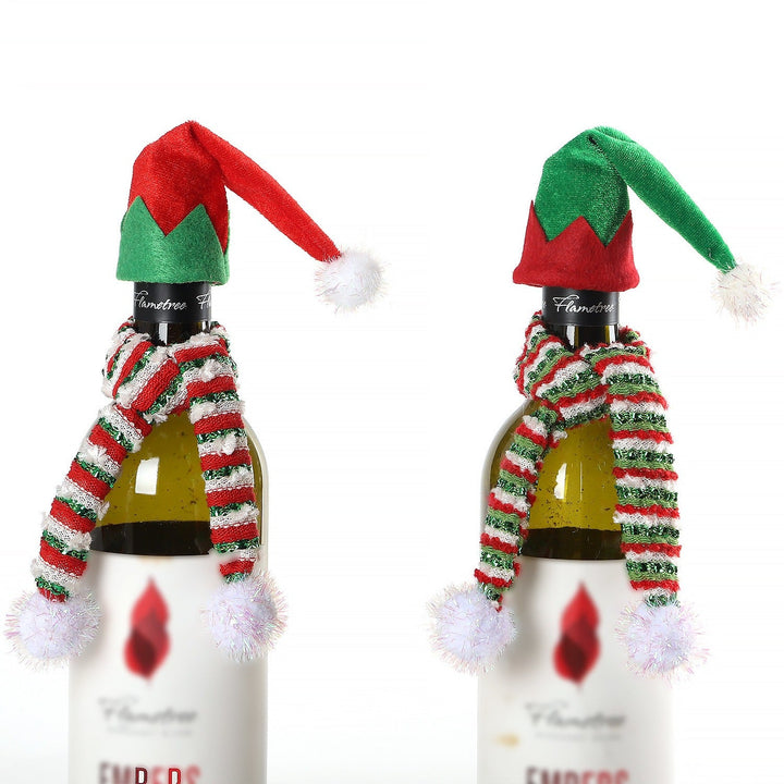 Christmas Wine Bottle Decoration Elf Hat and Scarf
