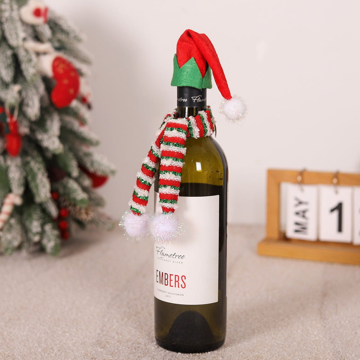 Christmas Wine Bottle Decoration Elf Hat and Scarf