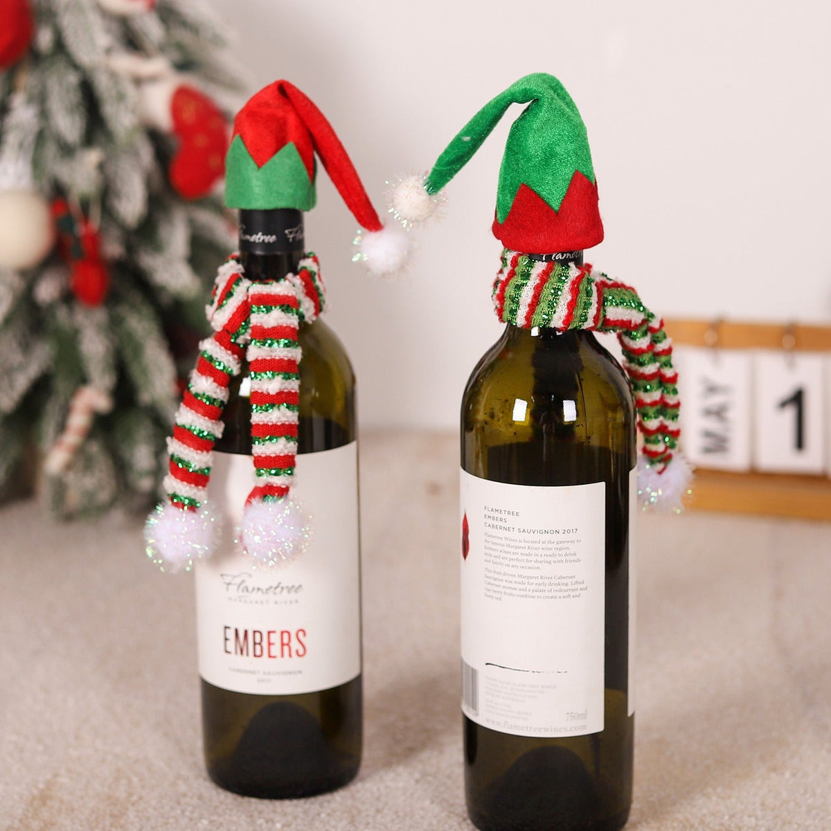 Christmas Wine Bottle Decoration Elf Hat and Scarf