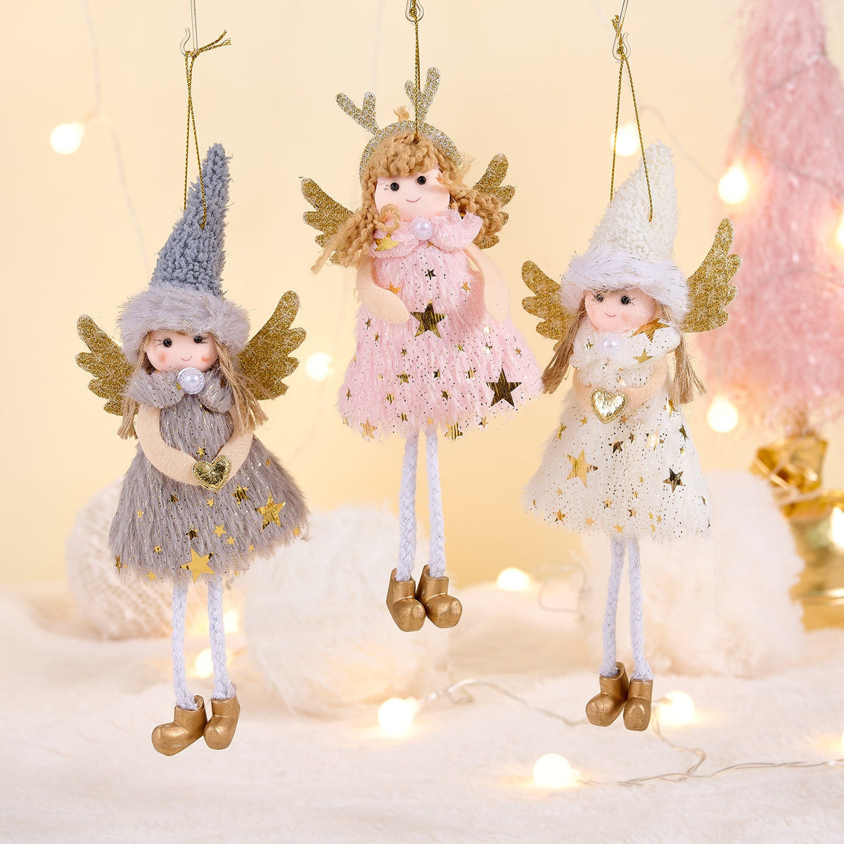 Christmas Angel Ornaments, 3-Piece Pink Reindeer Set