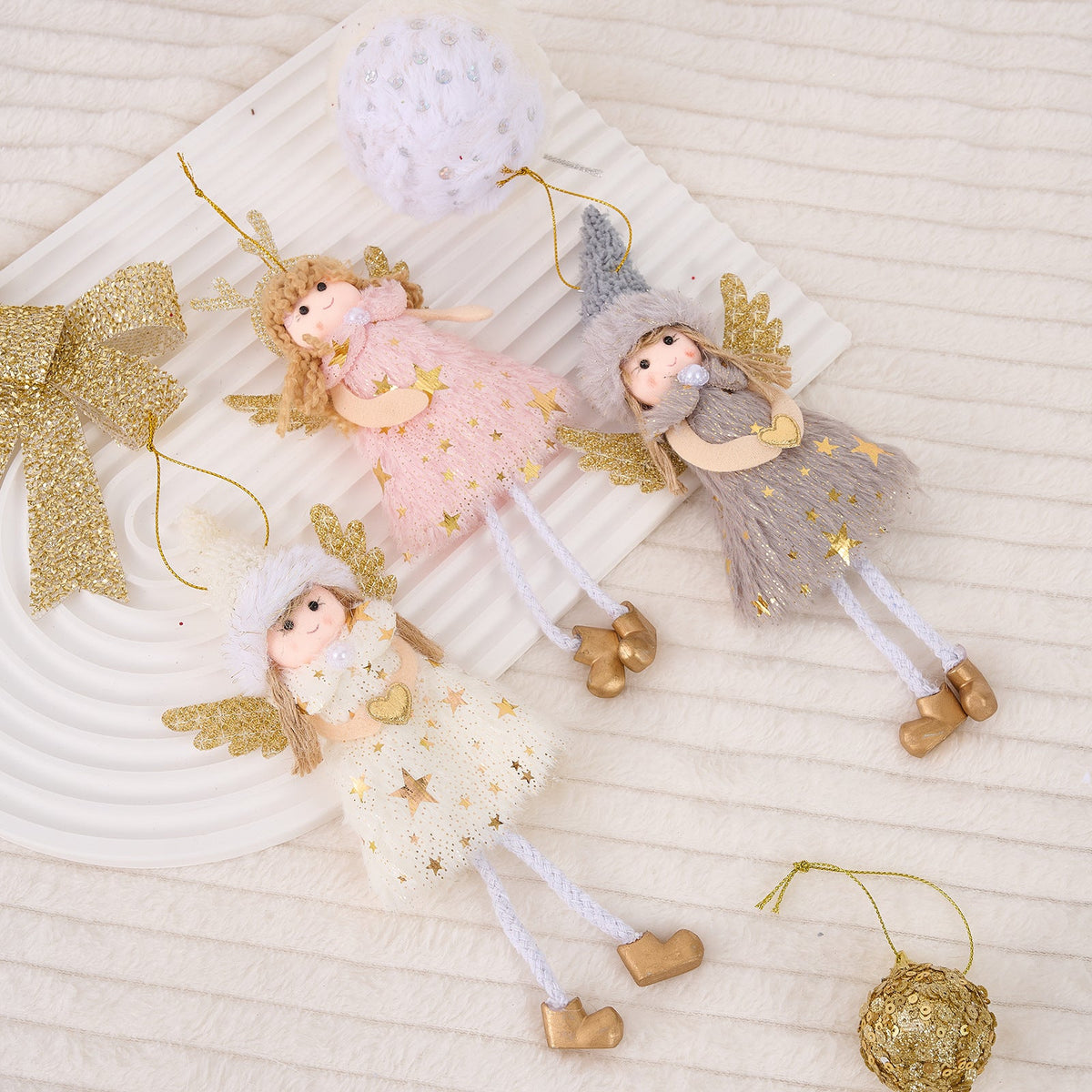 Christmas Angel Ornaments, 3-Piece Pink Reindeer Set