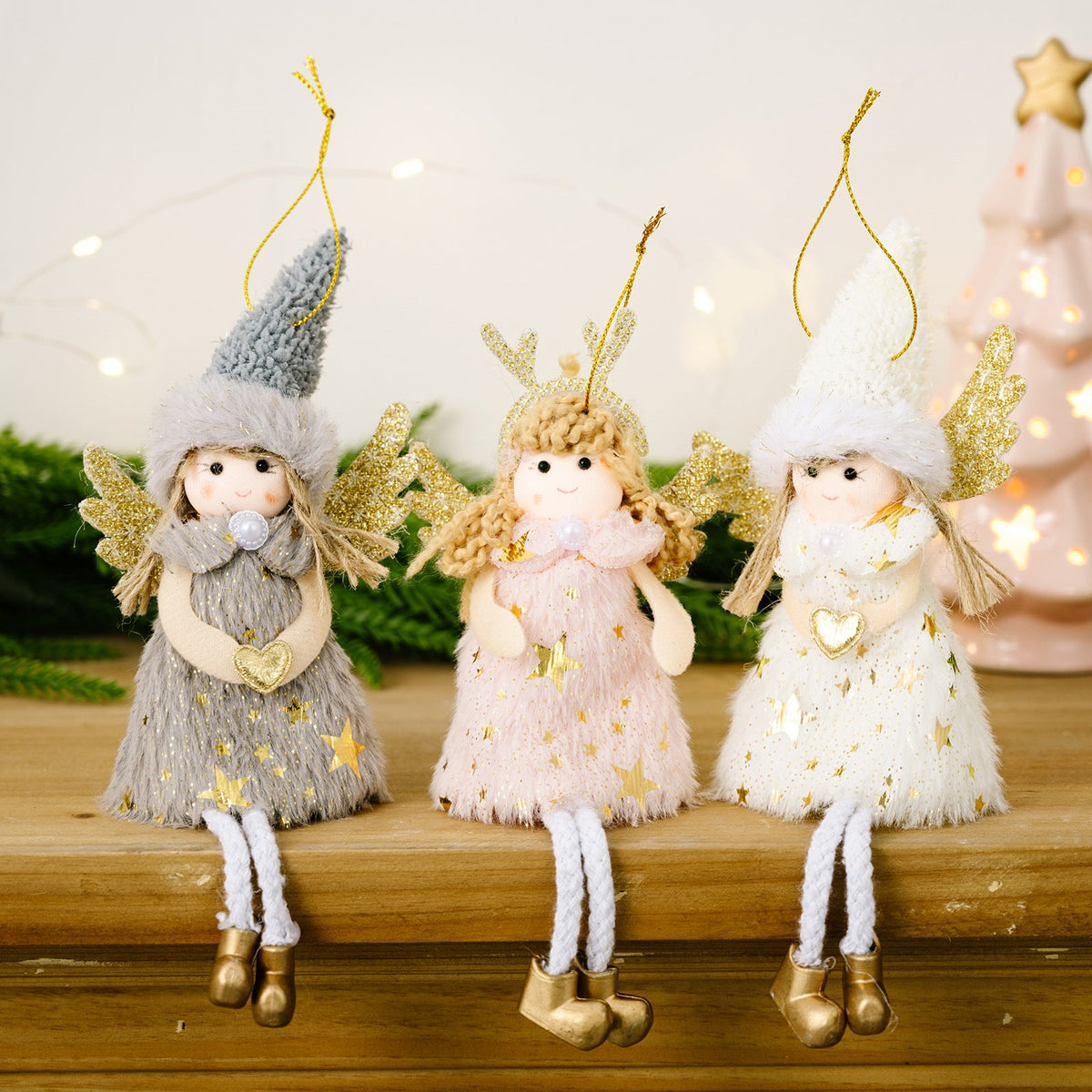 Christmas Angel Ornaments, 3-Piece Pink Reindeer Set