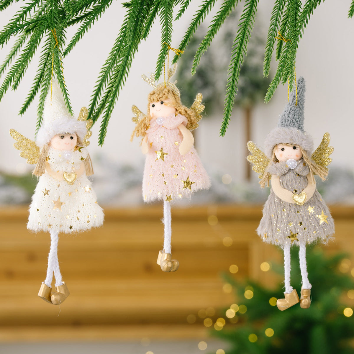 Christmas Angel Ornaments, 3-Piece Pink Reindeer Set