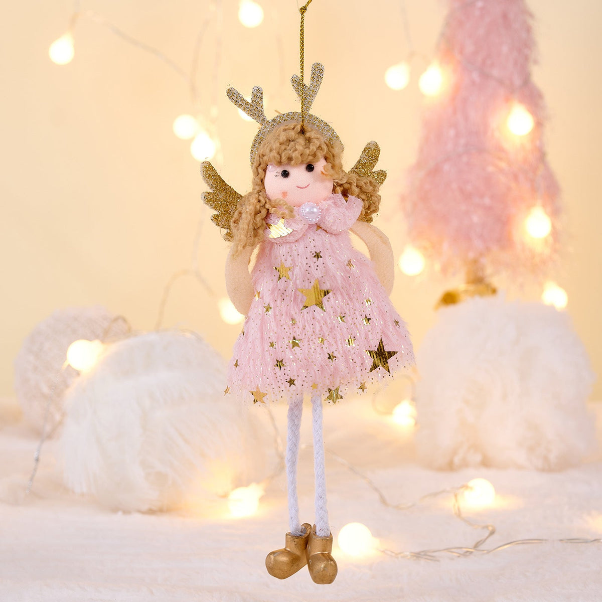 Christmas Angel Ornaments, 3-Piece Pink Reindeer Set