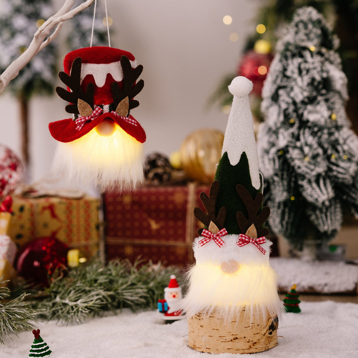 Light-Up Reindeer Gnome Ornaments for Cozy Christmas Decor
