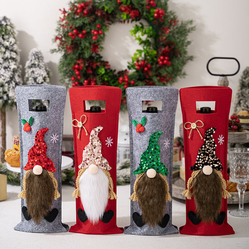 Christmas Wine Bottle Cover | Festive Gnome Display