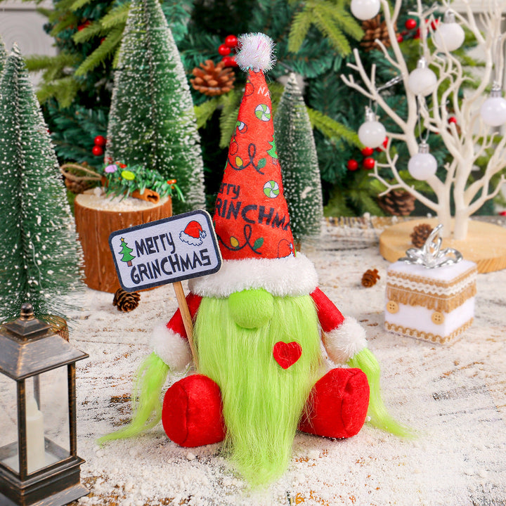 Christmas Gnome Decoration With Merry Grinchmas Sign