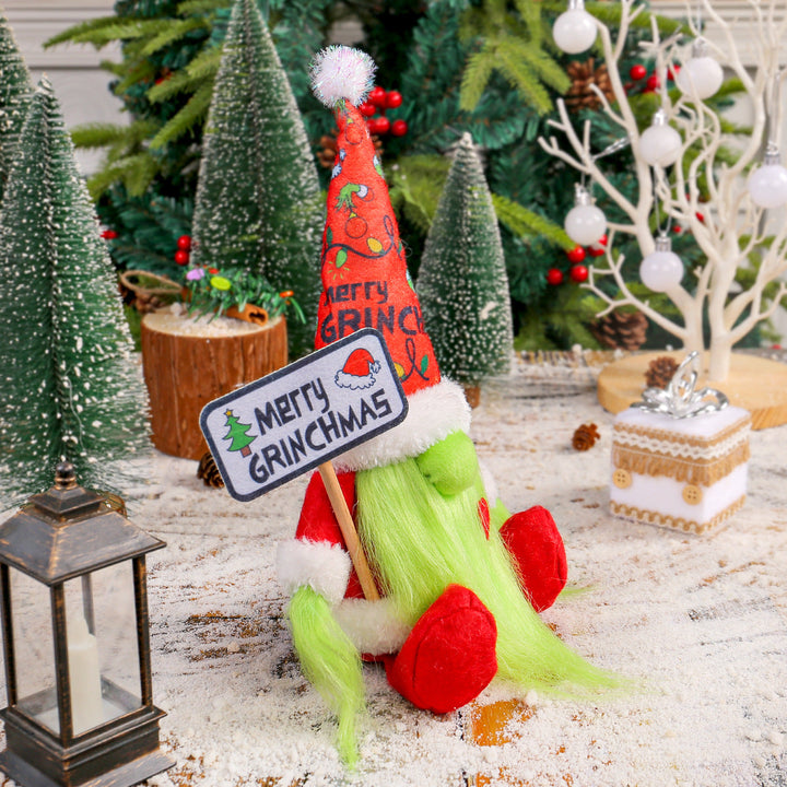 Christmas Gnome Decoration With Merry Grinchmas Sign