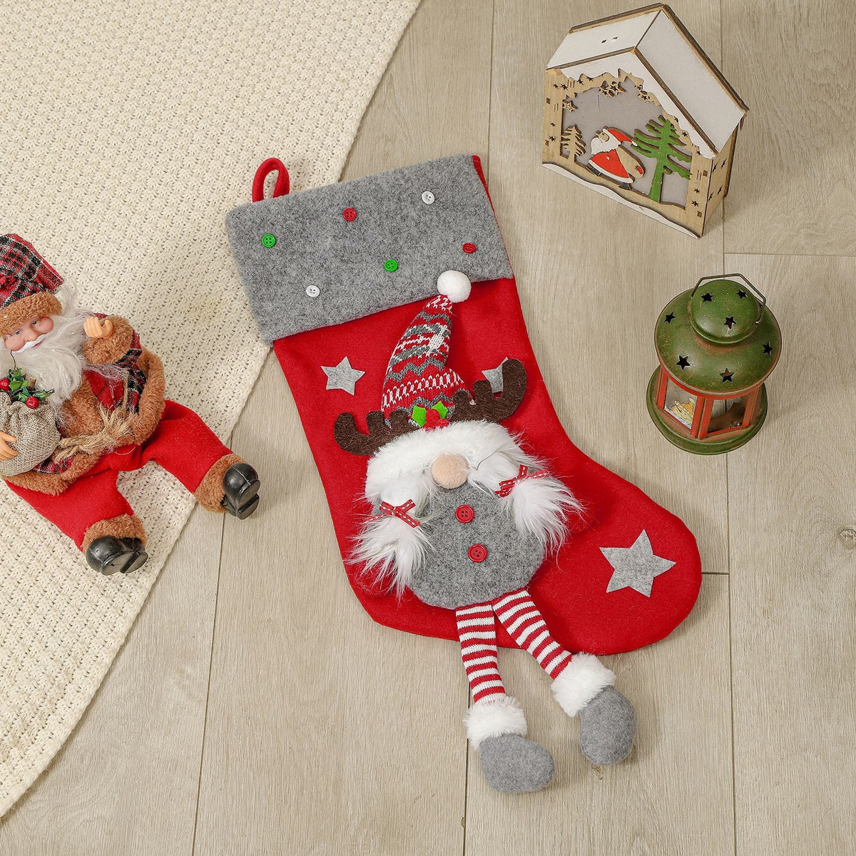 3D Gnome Christmas Stockings for Festive Mantel Decor