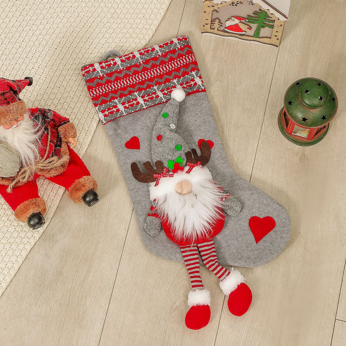 3D Gnome Christmas Stockings for Festive Mantel Decor