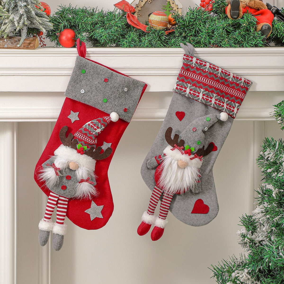 3D Gnome Christmas Stockings for Festive Mantel Decor