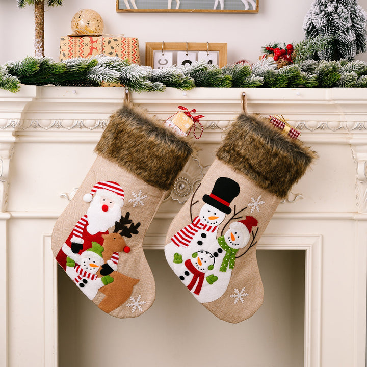 Christmas Stockings With Plush Santa & Snowman Designs