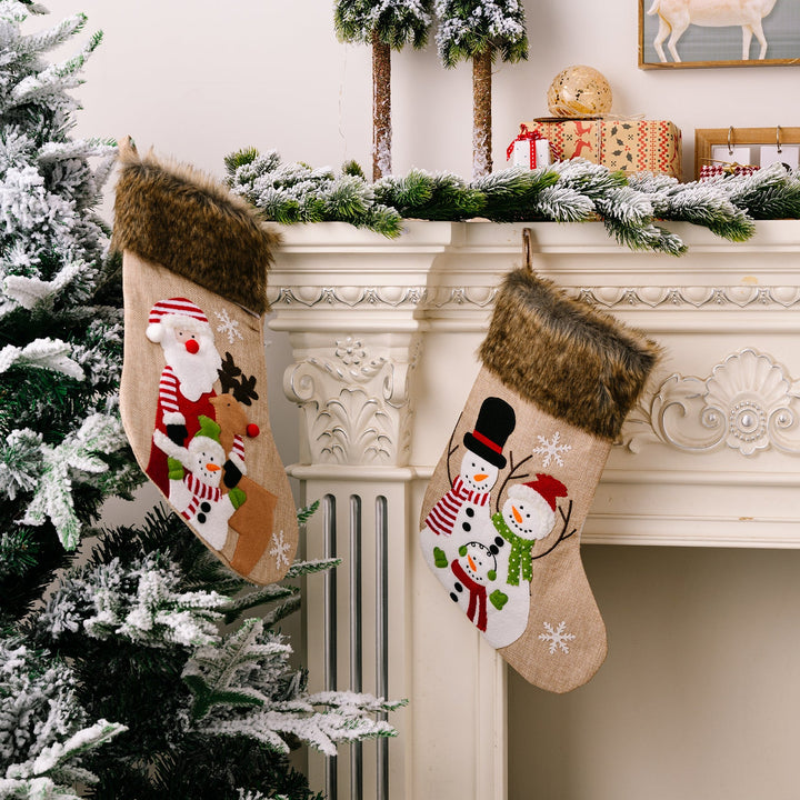 Christmas Stockings With Plush Santa & Snowman Designs
