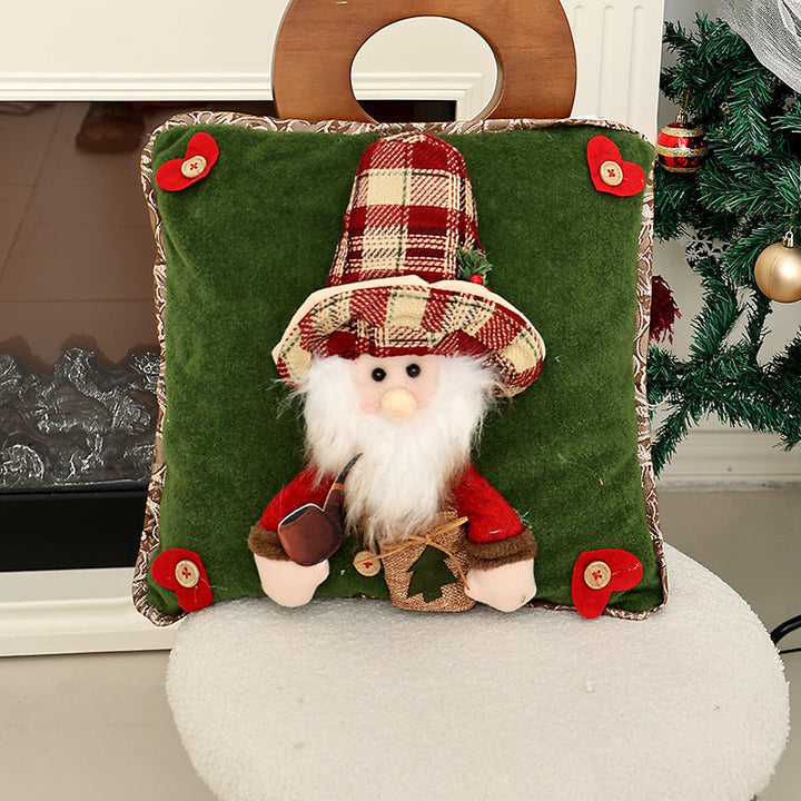 Christmas Pillow Cover With Plush Character Decoration