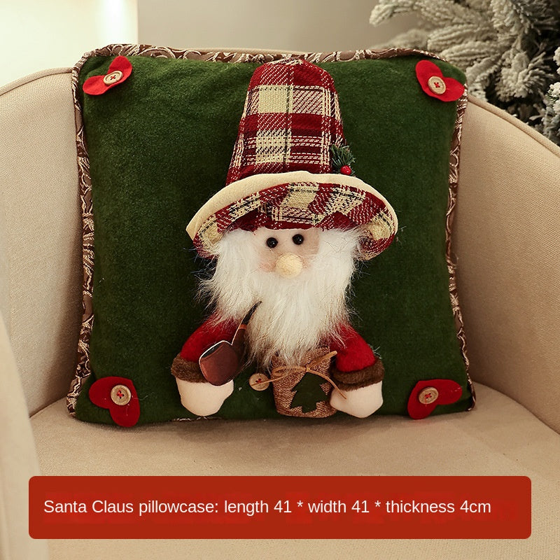 Christmas Pillow Cover With Plush Character Decoration
