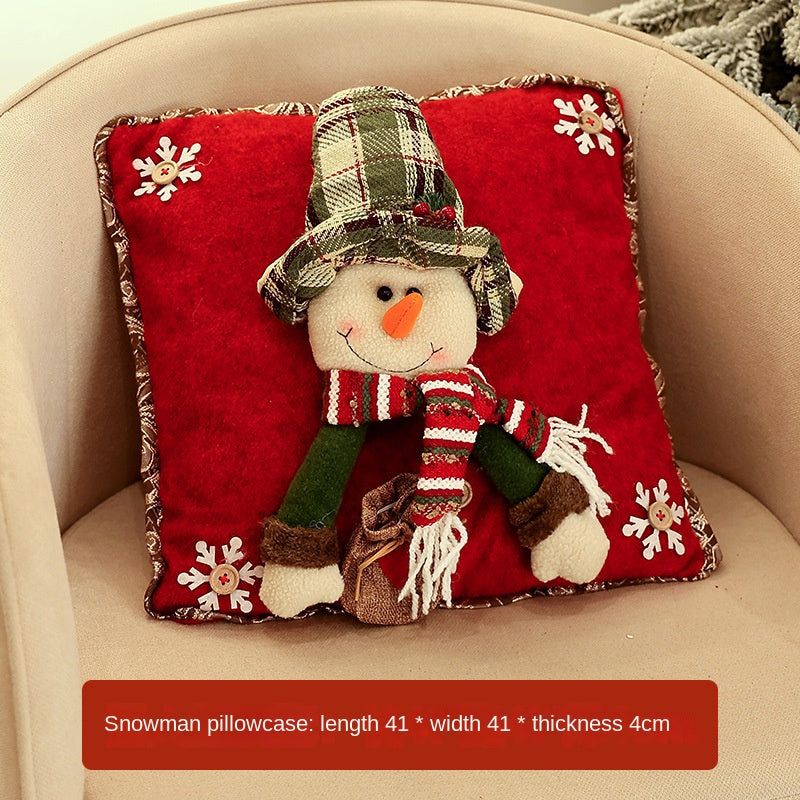 Christmas Pillow Cover With Plush Character Decoration