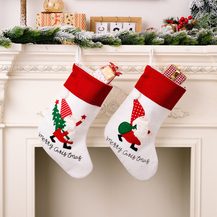 Embroidered Christmas Stockings, Santa & Tree Set