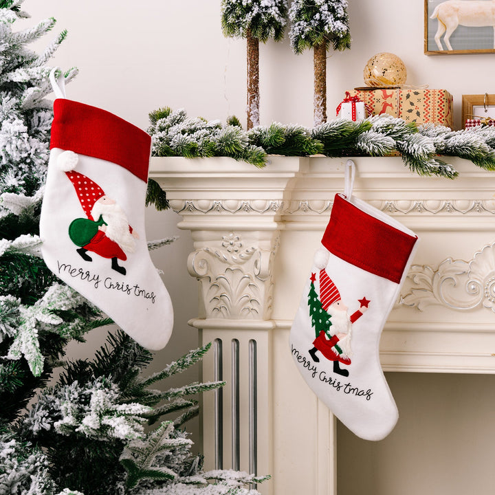 Embroidered Christmas Stockings, Santa & Tree Set