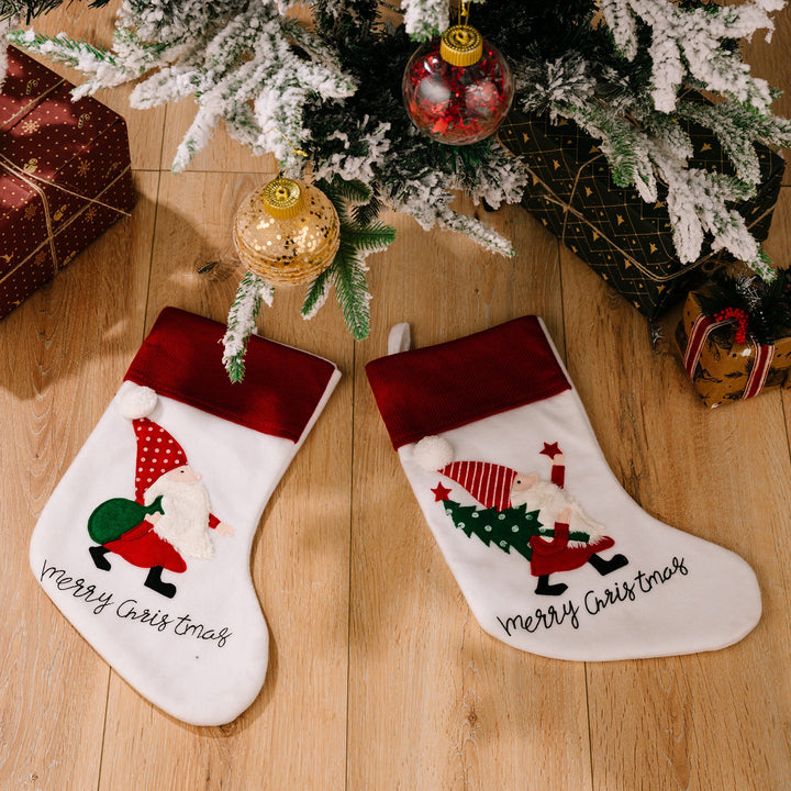 Embroidered Christmas Stockings, Santa & Tree Set