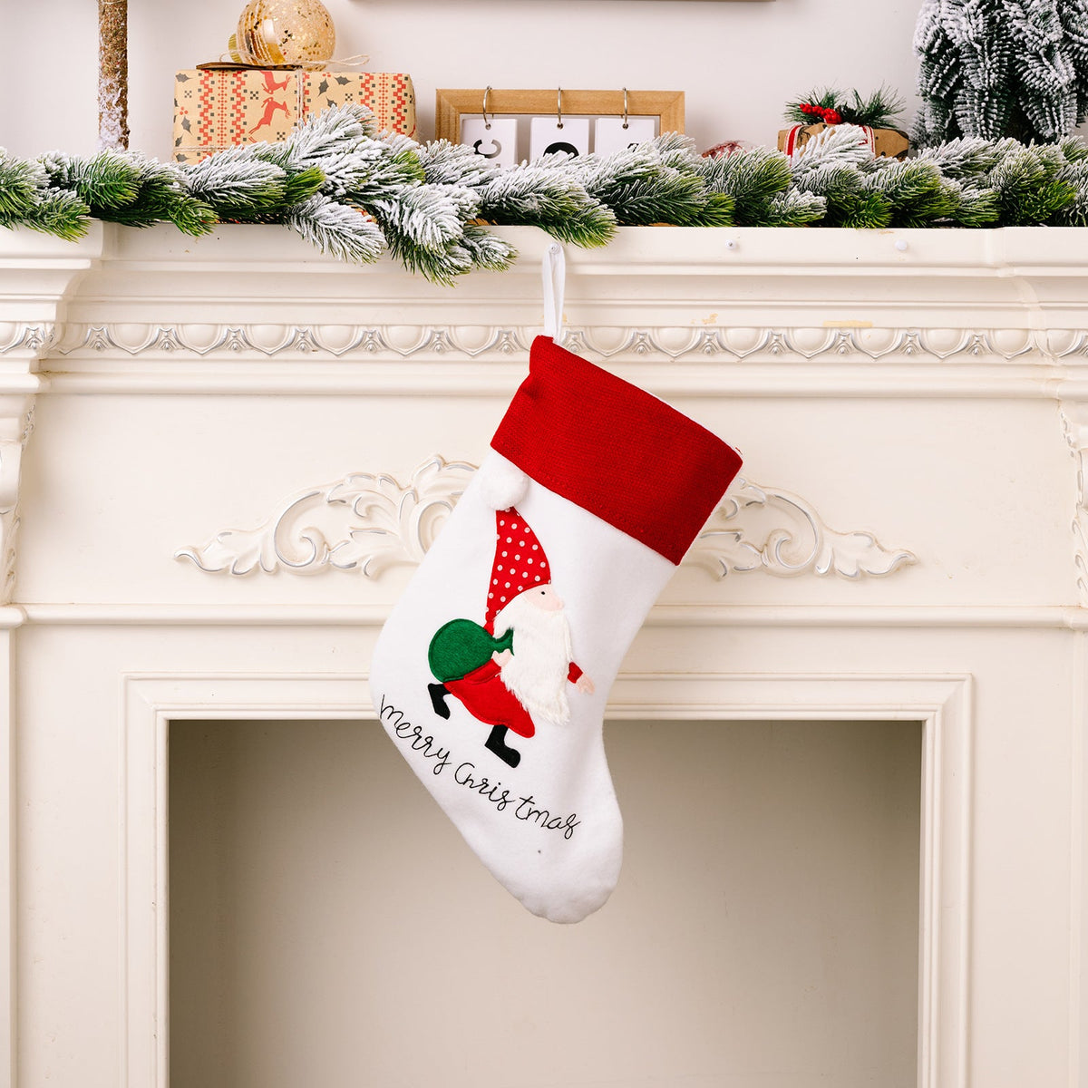 Embroidered Christmas Stockings, Santa & Tree Set