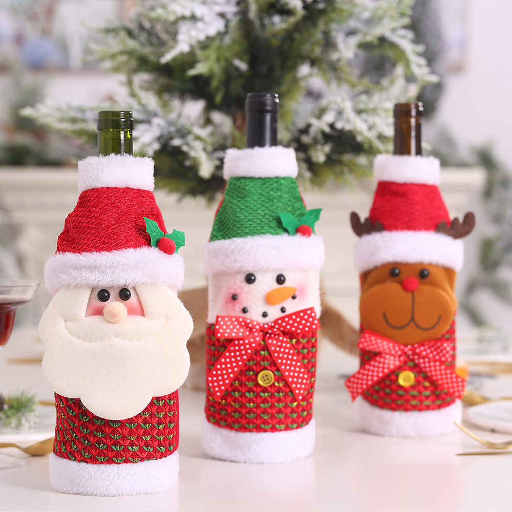 Christmas Wine Bottle Covers, 3-Piece Festive Set