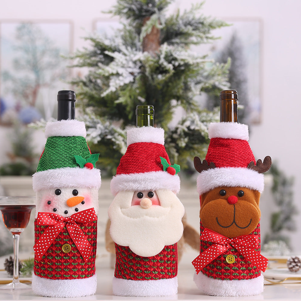 Christmas Wine Bottle Covers, 3-Piece Festive Set