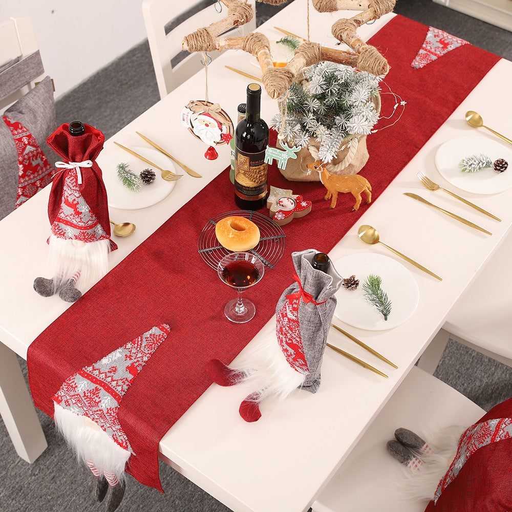 Christmas Table Runner With 3D Gnome Decorations for Dining