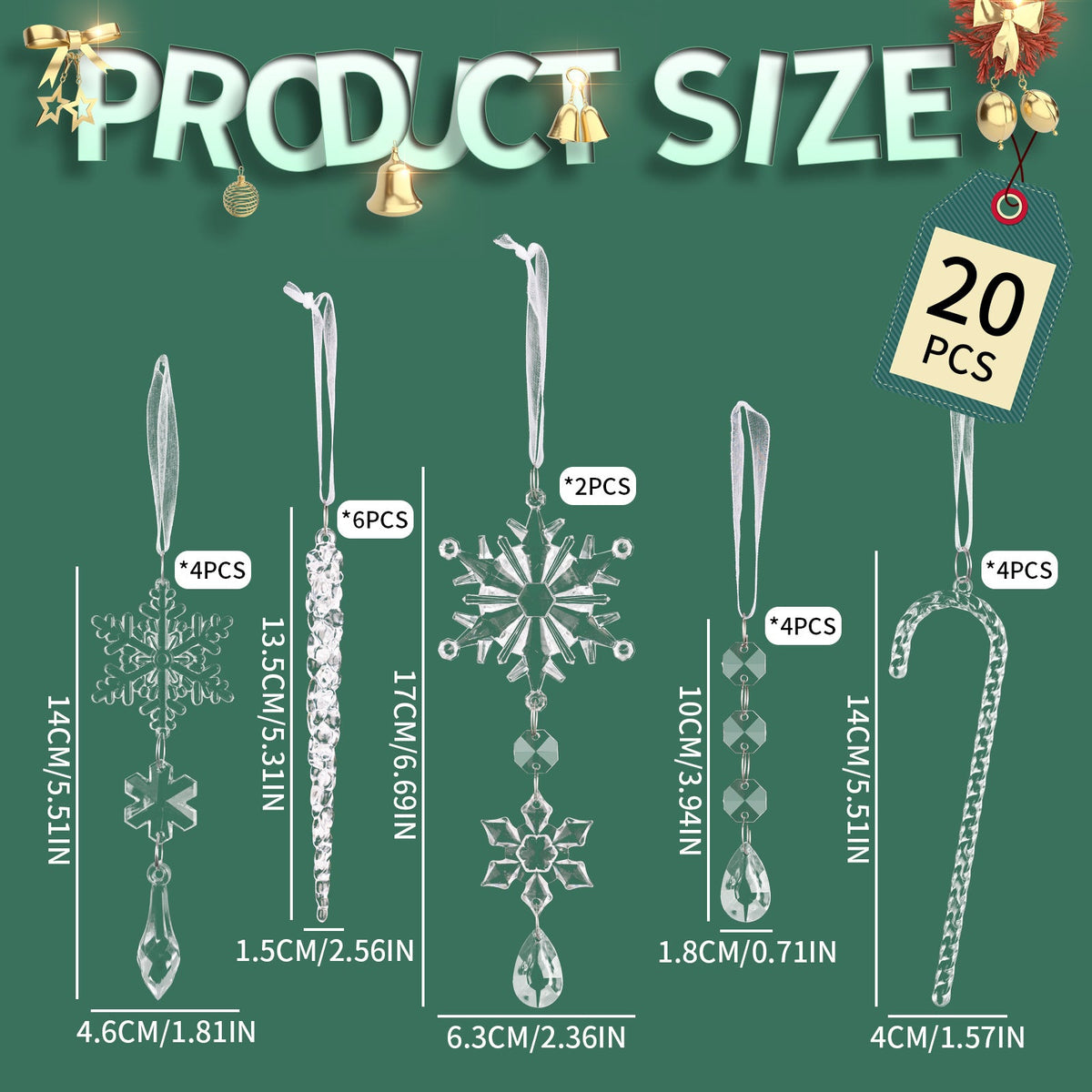 Christmas Acrylic Ornaments – 20-Piece Icy Sparkle Set