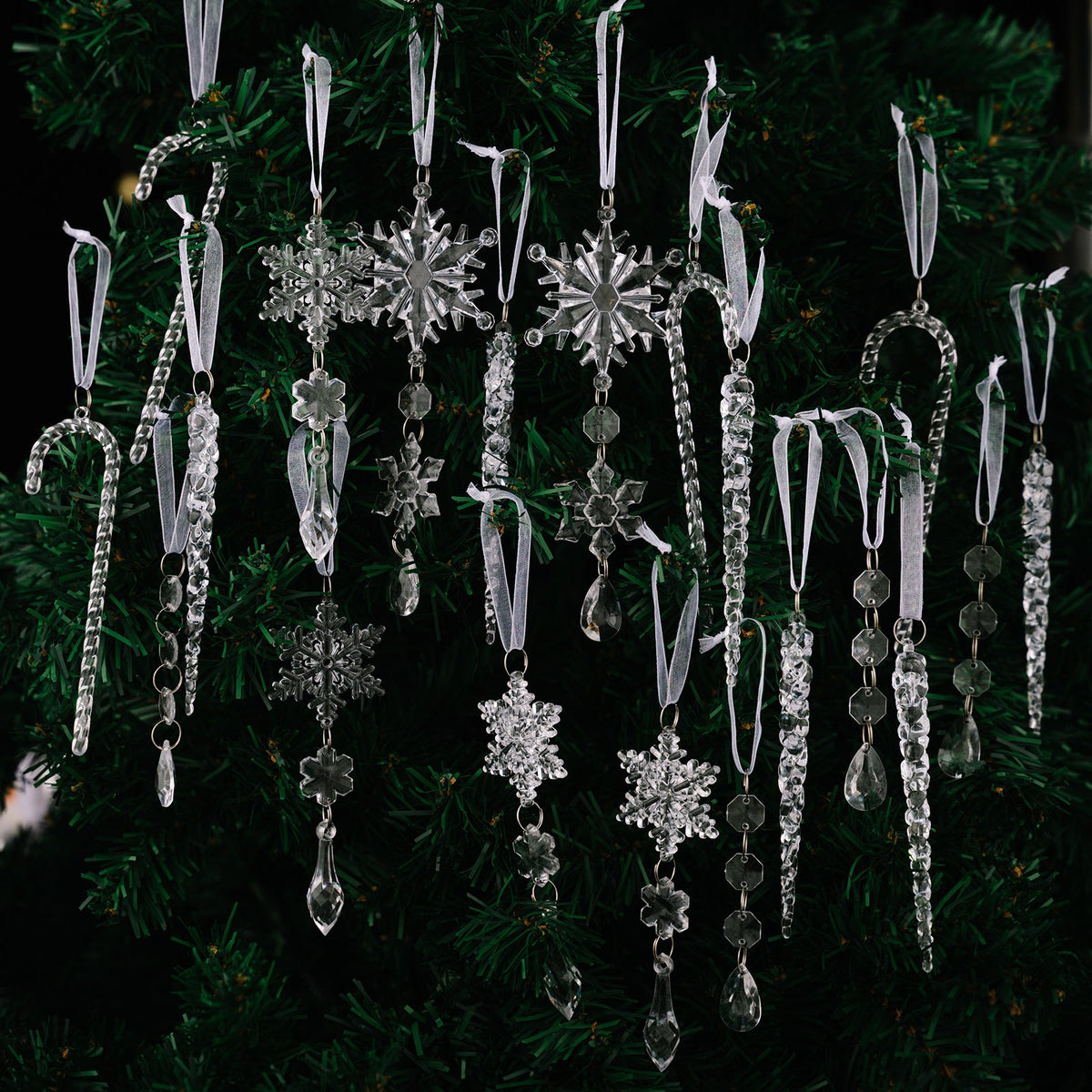 Christmas Acrylic Ornaments – 20-Piece Icy Sparkle Set