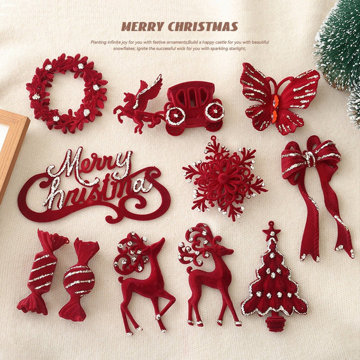 Velvet Red Christmas Ornaments With Sparkling Details