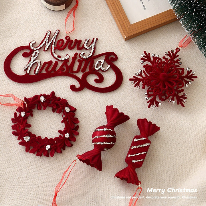 Velvet Red Christmas Ornaments With Sparkling Details