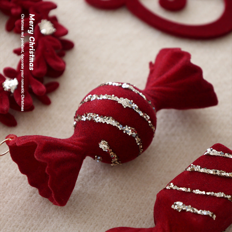 Velvet Red Christmas Ornaments With Sparkling Details