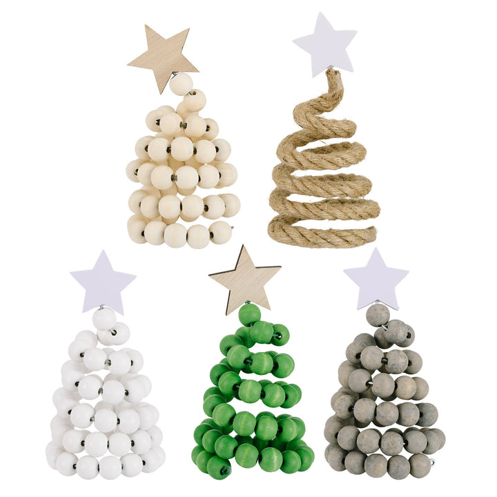 Wooden Bead Christmas Trees for Nordic Tabletop Decor